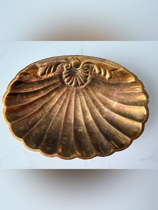 Other - Vintage Brass Coastal Shell Dish - Decorative Scallop Tray